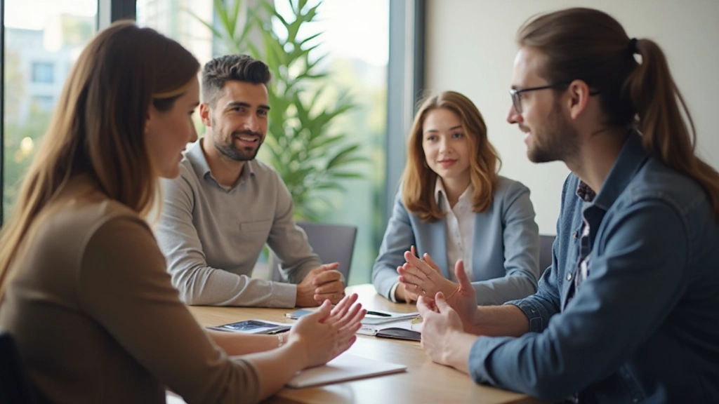 Diverse groep professionelen in een vergadering die constructief met elkaar communiceren en luisteren